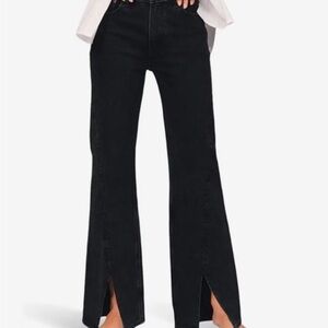 Women's Black Relaxed Fit Jeans with Slit Bottom